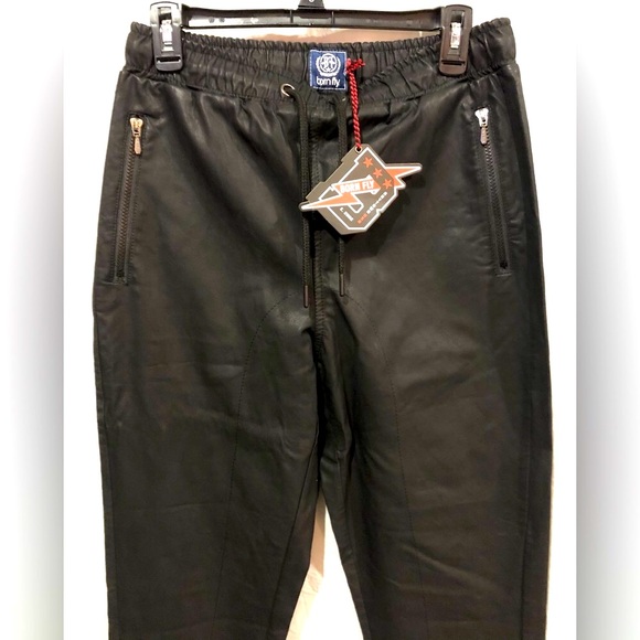 BORN FLY anytown usa black leather joggers/sweatpants/trousers sizeM NWT - Picture 4 of 10